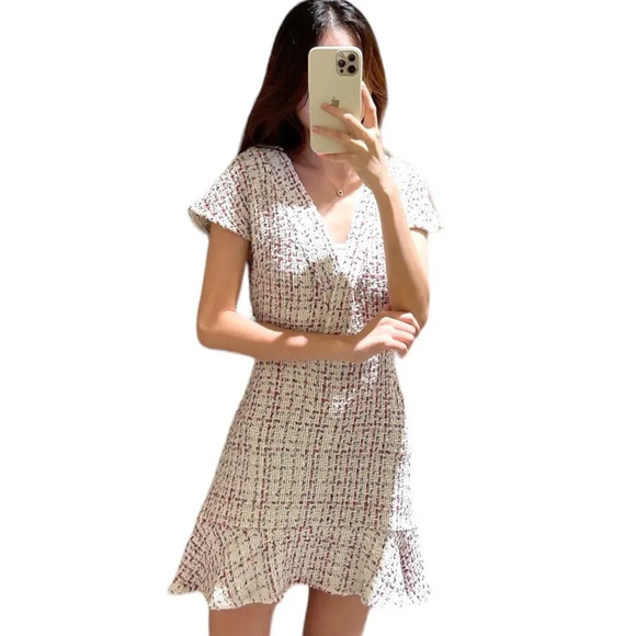 ZARA | Pink & Cream | TEXTURED WEAVE DRESS WITH RUFFLE 8819/118 - Picture 10 of 11